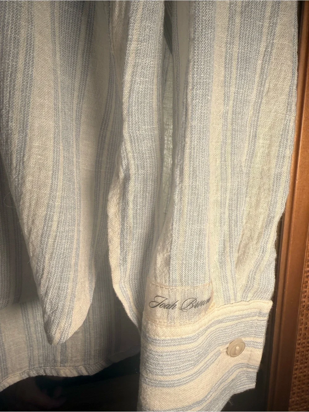 Joah Brown NWT Classic Button Down Natural White & Blue Stripe Gauze